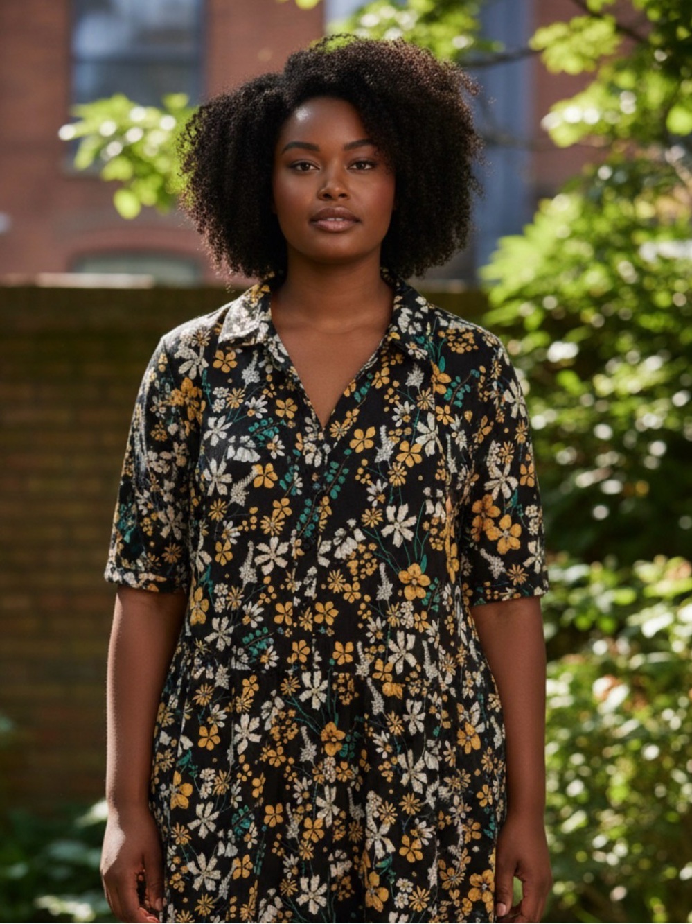 NWT: size 30 BloomChic Black Floral dress with a collar